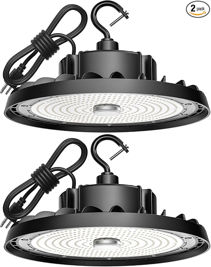UFO LED High Bay Light 240W 36,000lm 5000K Daylight, High Bay LED Shop Lights with US Plug 5’ Cable, Commercial Warehouse Lights, Factory Area Lighting Fixture, Non-Dim, 2PCS