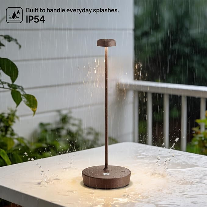 Cordless LED Table Lamp，Rechargeable Battery Desk Lamps, 3 Color Stepless Dimmable Metal Battery Table Lamps, Portable Waterproof Table Light for Indoor/Outdoor/Restaurant (Rust)