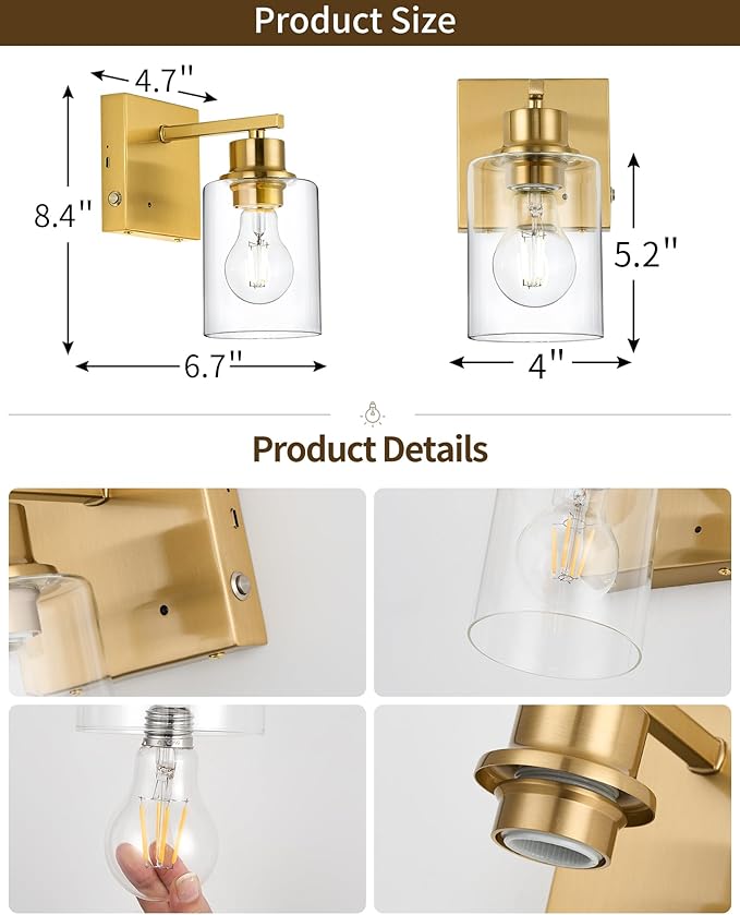 Rayogale Rechargeable Wall Sconce, Gold Battery Operated Wall Sconce Set of 2 with Timer Function, Easy Install Dimmable Wireless Wall Lamps for Living Room, Bedroom, Hallway, Entryway Decor 3000K