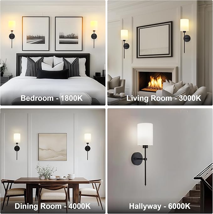 Battery Operated Wall Sconces Set of Two,Wireless Rechargeable Wall Light With Remote Control, Dimmable, Amber Light/Warm White/Natural White/Daylight/RGB, Timer,for Living Room,Bedroom,Entryway,Black