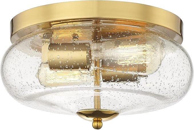 Darkaway Ceiling Light Fixtures Flush Mount, Indoor Outdoor Ceiling Light with Seeded Glass Shade for Hallway, Kitchen, Bedroom, Porch, Gold