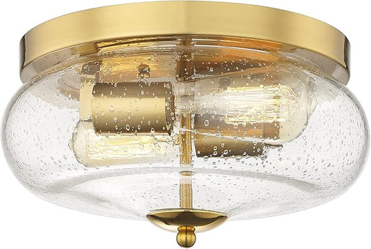 Darkaway Ceiling Light Fixtures Flush Mount, Indoor Outdoor Ceiling Light with Seeded Glass Shade for Hallway, Kitchen, Bedroom, Porch, Gold