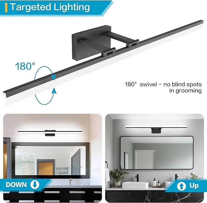 SOLFART 5 Color Temperature Dimmable 47.2 Inch Bathroom Light Fixtures Over Mirror Matt Black Vanity Lights for MirrorBathroom Bathroom Led Lights Light Bar 5CCT