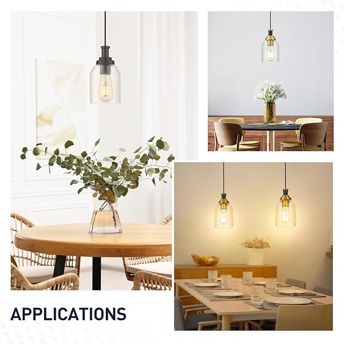 zeyu 2 Pack Farmhouse Pendant Light Fixtures, Industrial Hanging Light for Kitchen Island, Clear Glass Shade, Oil Rubbed Bronze Finish, ZG33M1L-2 ORB