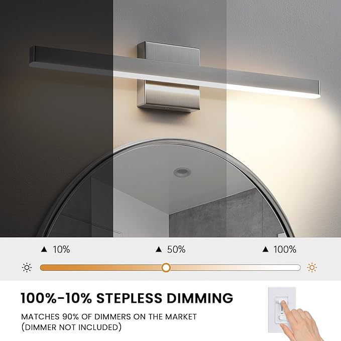 KAISITE Modern Vanity Light Brushed Nickel Bathroom Light Fixture Over Mirror 24 inch Vanity Lighting Fixture Dimmable 5CCT LED Bar Vanity Light for Bathroom Restroom
