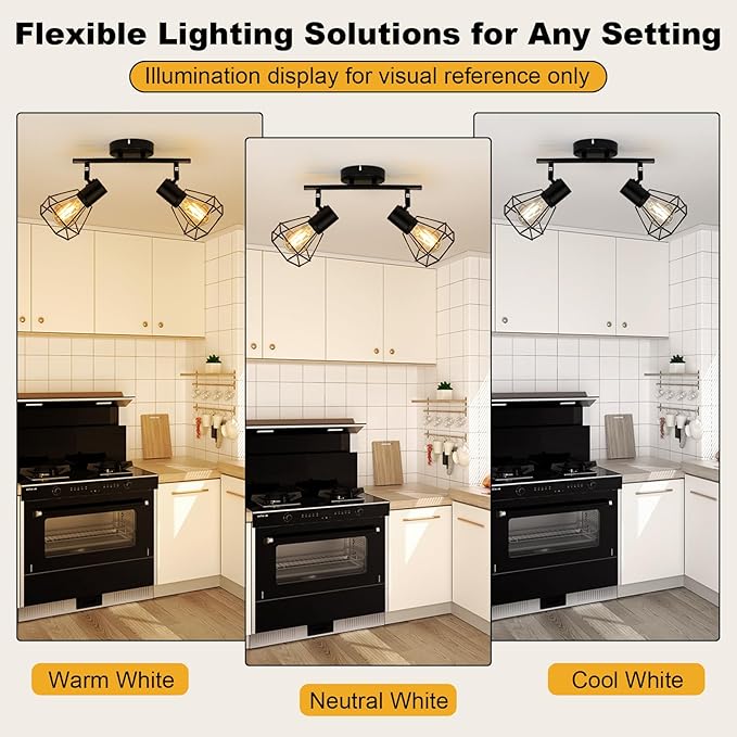 HiBay 2-Light Track Lighting Black, Rotatable Directional Ceiling Light Fixtures, Farmhouse Geometric Metal Cage Industrial Spotlight for Kitchen, Bedroom, Hallway, E26 Base (Bulbs Not Included)