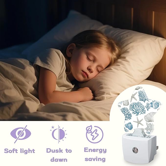 Starfish Seashell Night Lights Plug Into Wall Decorative,Coral Nightlight with Dusk Sensor for Bathroom,Kitchen,Entryway,Room Accent,Gifts
