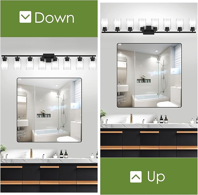BesLowe 51" 8-Light Bathroom Light Fixture, Modern Black Vanity Light, Bathroom Lighting Fixtures Over Mirror, Matte Black Bathroom Wall Lamp, Wall Lights for Living Room Bedroom Hallway