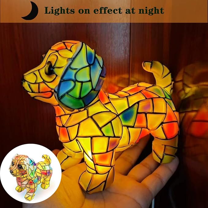 Neioaas Dachshund Lamps - Retro Dogs Stained Resin Tabletop Night Light, Dog Series Art Night Light, 3D Cute Pet Dogs Themed Lamp LED Table Lamps, Fun Gift for Dog Lovers (Dachshunds)