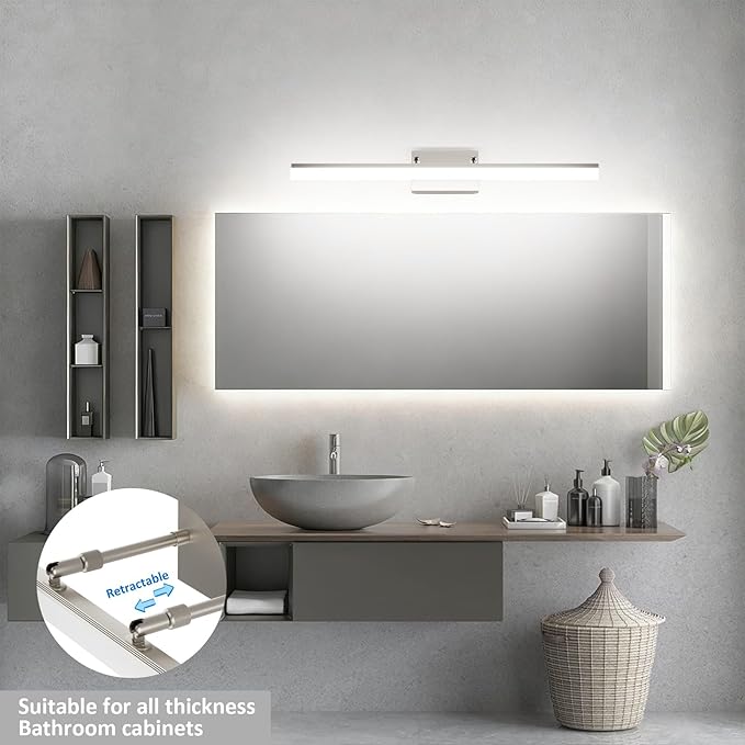 Aipsun 31.5 inch Modern Brushed Nickel Vanity Light Adjustable Bathroom Light Fixtures Over Mirror Rotatable Vanity Lighting 5500K