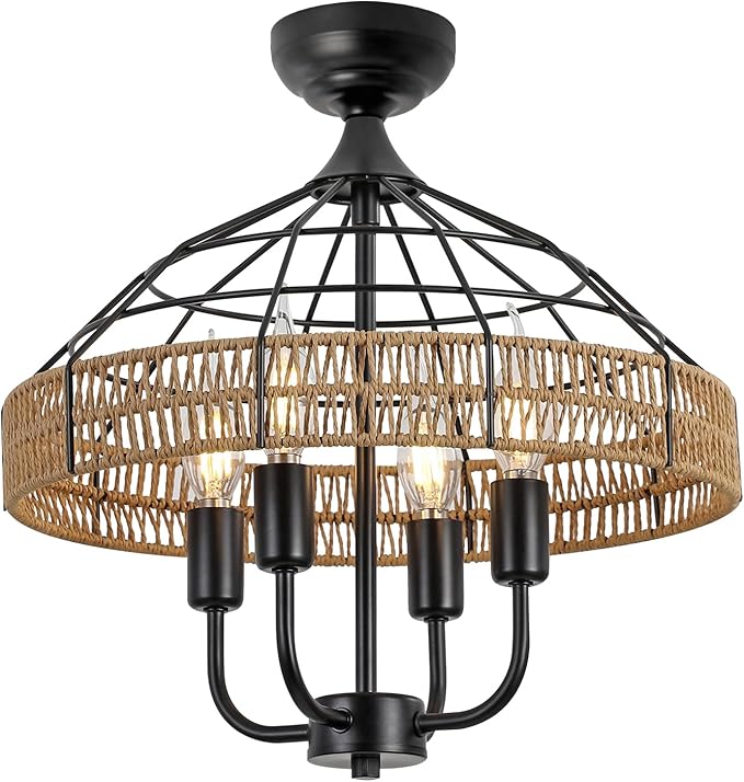 SEEBLEN Semi Flush Mount Ceiling Light,Rattan Ceiling Light Fixtures 4 Light Hand-Woven Boho Light Fixtures Ceiling Mount for Bedroom Hallway Kitchen Entry.