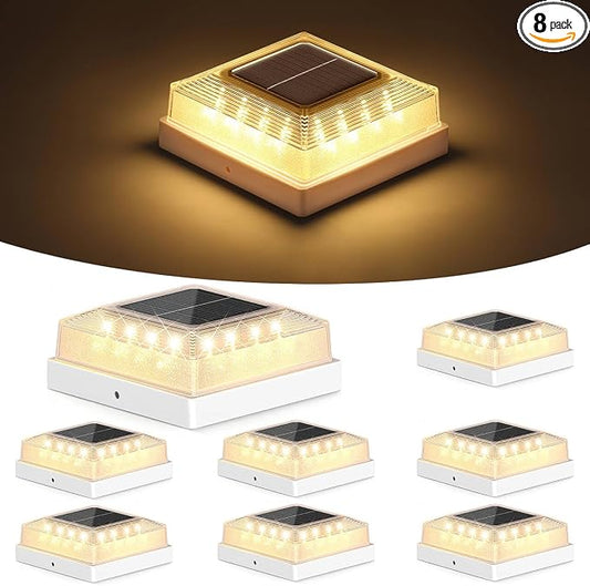 Brightever 3.5x3.5 4x4 Solar Post Cap Light Outdoor, 8-Pack Fence Post Solar Lights for Wooden/Vinyl Posts, 3 Lighting Modes, Solar Powered Waterproof Deck Post Lights for Garden Patio, White
