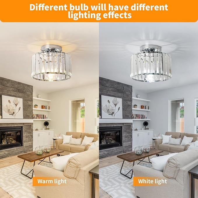 9 Inch Chrome Crystal Ceiling Light Fixture - Modern Semi-Flush Mount Chandelier with Premium Crystals for Entryway, Dining Room, Bedroom, Kitchen