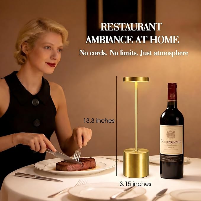 AUDLES Gold Cordless Table Lamp Set of 2, 5000mAh Rechargeable Lamp with Touch Control & Stepless Dimming, 3 Light Modes, IP54 Waterproof Portable Light for Dining Table, Patio, Bedroom, Power Outage