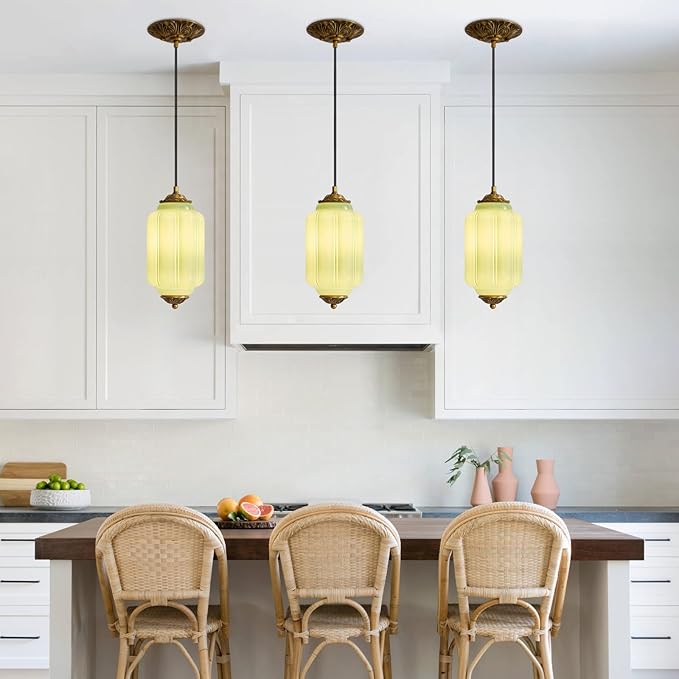 Green Milk Glass Ceiling Light Fixture,Milk Glass Pendant Light ,Semi Flush Mount Pendant Light Vintage Schoolhouse Ceiling Light for Kitchen Island, Living Room, Dining Room, Bedroom (Green, 5.7 In)