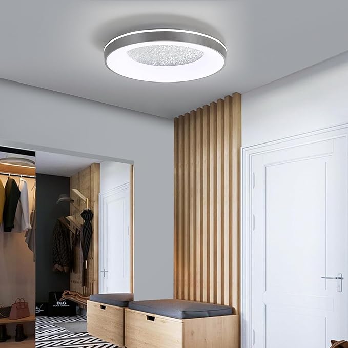LED Flush Ceiling Light, 11in Grey Round Ceiling Light Dimmable 3000K/4500K/6500K Color Recessed Lamp for Living Room, Bedroom, Office,Hallway