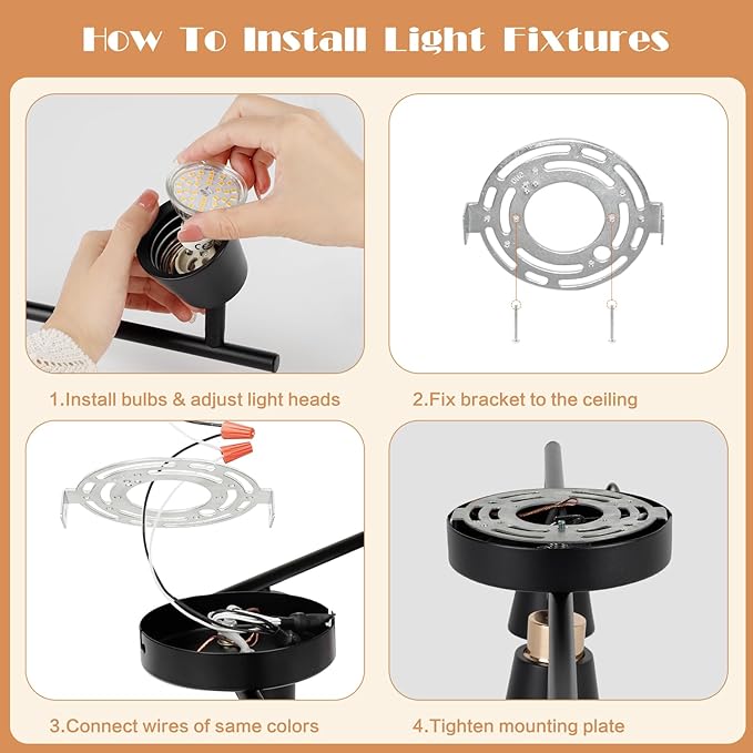 GORDNWE Track Lighting Fixtures Ceiling: LED Spot Lights Indoor 4 GU10 Flexible Heads Black Vintage Adjustable Compatible with Dimmable Bulbs Overhead Directional Lights Foldable for Kitchen Hallway