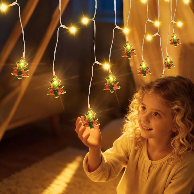 Curtain String Light Christmas Decoration Icicle Lights 8 Modes dimmable,108 LEDs 4M Christmas and Halloween String Lights for Home,Office,Party,bar,Holiday,Party (Warm White)