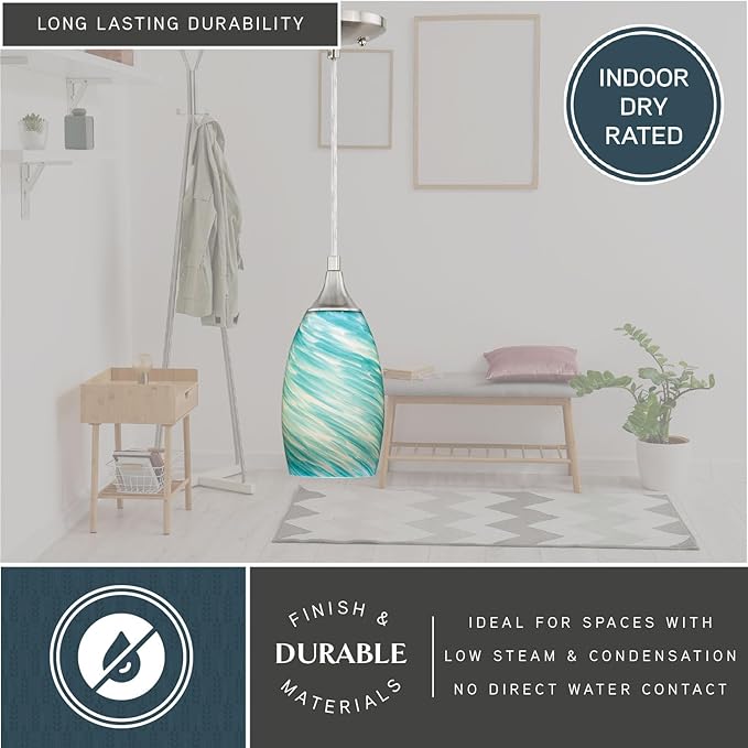 VAXCEL Milano Satin Nickel Mini Pendant Ceiling Light Blue Glass