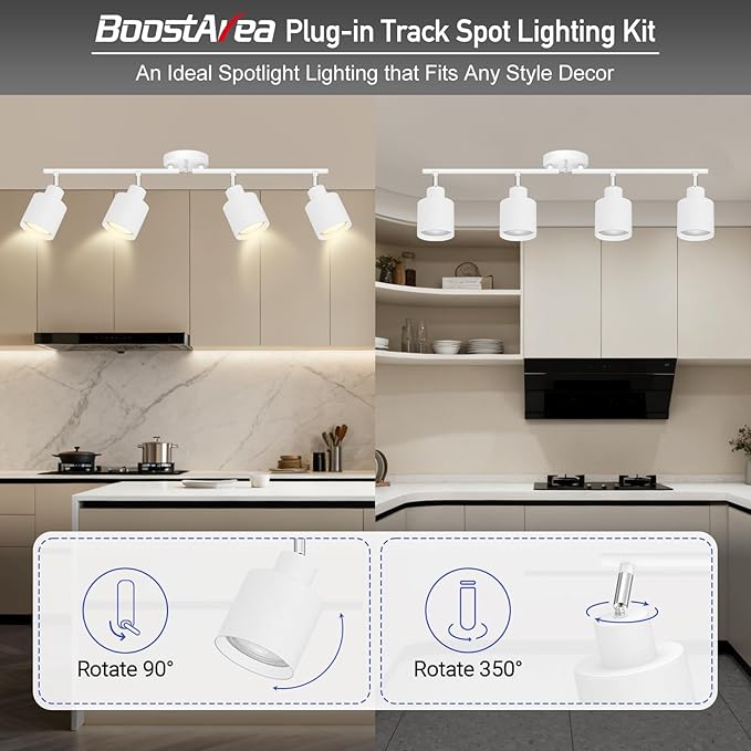 4-Light Led Track Lighting,White Ceiling Lighting Fixtures,Wall Sconces Ceiling Spotlight with Foldable Light Arms for Kitchen, Closet, Bedroom,GU10 Socket, Bulbs Not Included