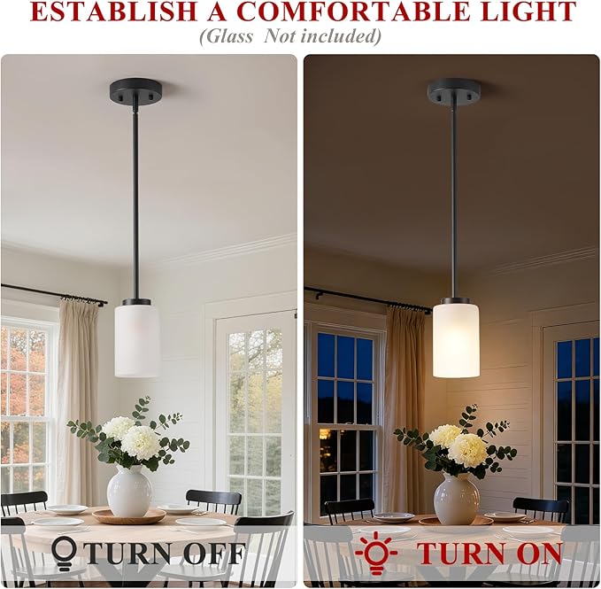 1-Light Mini Pendant Light Fixtures, Industrial Chandelier Hanging Ceiling Lights with Opal White Glass, Adjustable Height, Black Pendant Lamp, 3 Pack