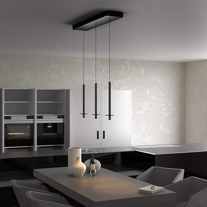 Draco 3 Pendant Lighting Black – LED Hanging Light Fixture for Kitchen Island, Bar, Foyer – Equilateral Cluster of Mini Metal Rod Pipe Tube Cylinders – Dimmable, Adjustable Wire, Lamp Bulb Included