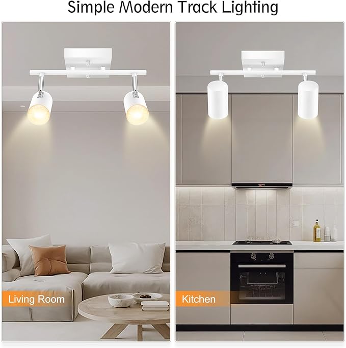 BoostArea 2-Light Track Lighting Kit, LED Track Lighting with GU10 Socket, Flexibly Rotatable Light Heads, Modern Track Lighting Fixtures Ceiling for Kitchen, Bedroom, Living Room, Bulb Not Included