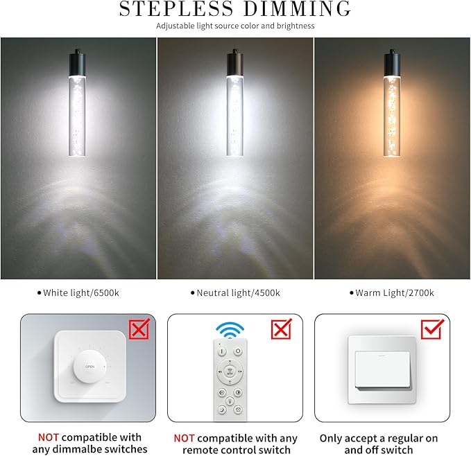 3 Pack Modern LED Pendant Light, Chrome Bubble Hanging Ceiling Lamp Fixture, 3 Color 2700K/4500K/6500K, Small Kitchen Island Chandelier Over Table for Dining Room, Living Room, Bedroom, Bar, Cafe