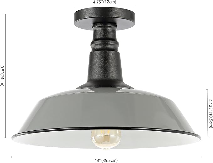 JONATHAN Y 14" Gray/Black 1-Light Industrial LED Semi Flush Mount Ceiling Light for Porch, Kitchen, Entryway, Modern Farmhouse Iron Fixture, White Metal Shade, LED Bulb Included (JYL7617D)