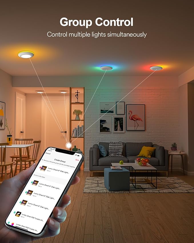Lumary 5/6 inch Smart RGBAI Led Disk Light Pro, Color Changing WiFi Smart Recessed Lighting with Night Light, Flexible Install Flush Mount Ceiling Light, Work with Alexa/Google Assistant, 1 Pack