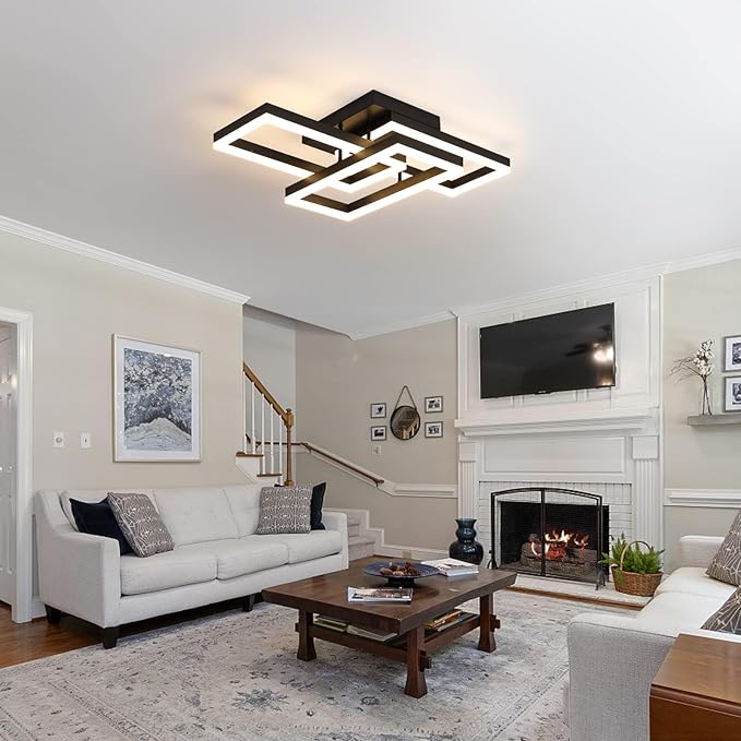 Modern LED Ceiling Light, Black Square LED Flush Mount Ceiling Light, APP and Remote Control Dimming 3000K-6500K for Dining Room, Living Room, Kitchen, Bedroom, Office