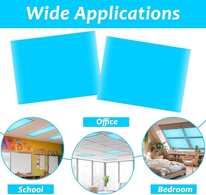 Wiooffen 8 Pcs Fluorescent Light Covers with 80 Magnets Decorative for Classroom Ceiling Light 4x2 Feet Magnetic Filter Easy Install for Office Hospitals & Home Drop Ceiling Supplies(Blue)