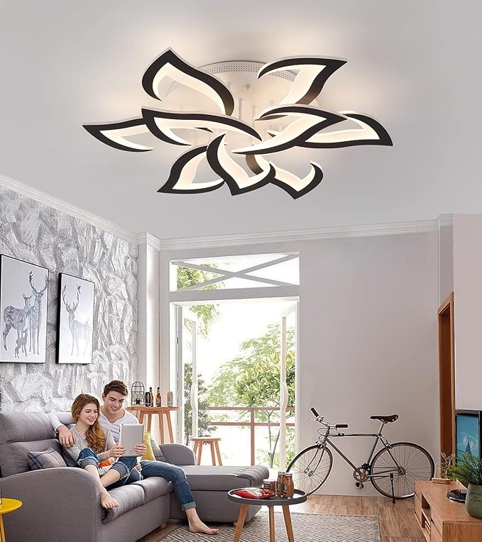 MEIXISUE Ceiling Light Fixture Modern Black LED Flower Light Fixtures Ceiling Mount with Remote Control for Living Room, Bedroom, Kitchen, Dimmable W31.5