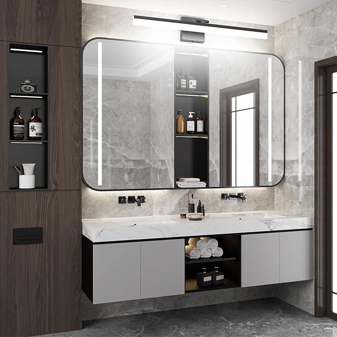 Ralbay 32" Matte Black Bathroom Vanity Light - 18W Adjustable Modern LED Lighting Fixture for Bathroom (6000K Cool White Light)