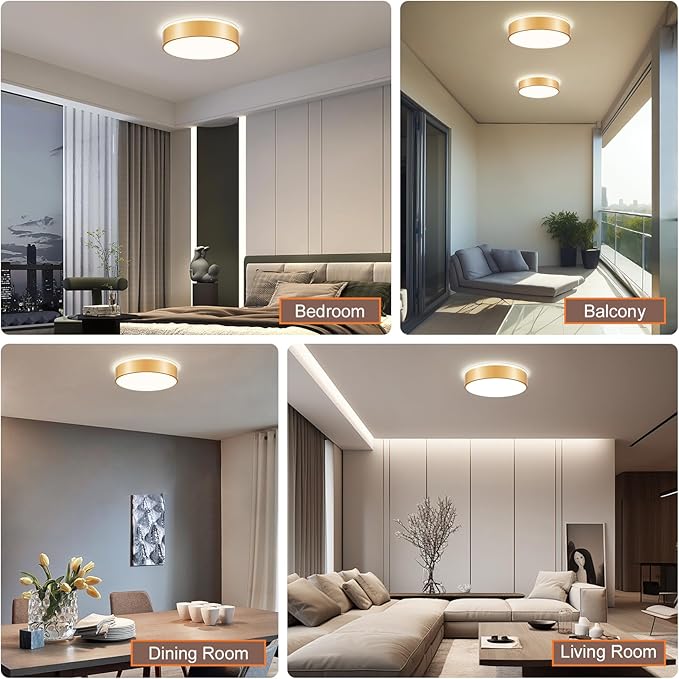 YURNYQ Gold LED Flush Mount Ceiling Lights, Modern Dimmable 5CCT Close to Ceiling Light, Minimalist Overhead Round Kitchen Lighting Fixtures for Bedroom Hallway Entryway Living Room, 15.8 Inch