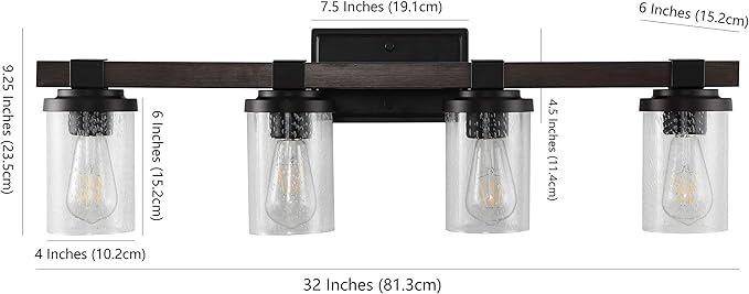 JONATHAN Y 32" Oil Rubbed Bronze LED Vanity Light, Rustic Farmhouse Sconce, Clear Seeded Glass Shade, Industrial Wall Lamp for Bathroom Mirror, Kitchen Sink, LED Bulb (JYL7510A)