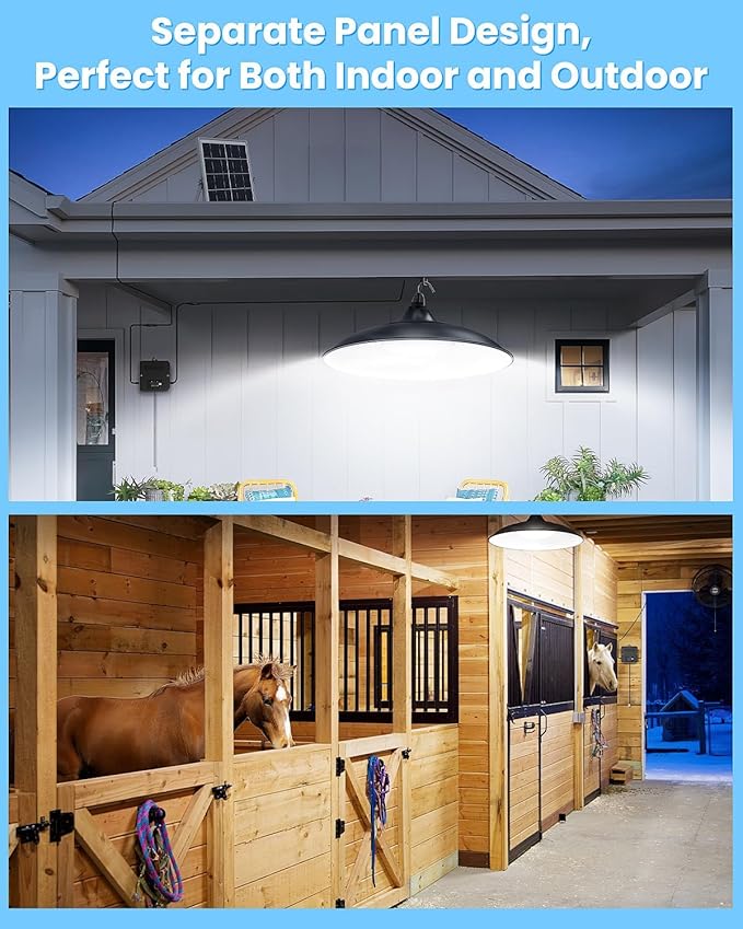 Solar Shed Light Indoor Outdoor, 2000LM Hanging Pendant Light, Battery Display,Pull String Switch,Split Panel Fast Charge,Waterproof for Barn, Gazebo, Chicken Coops, Shop