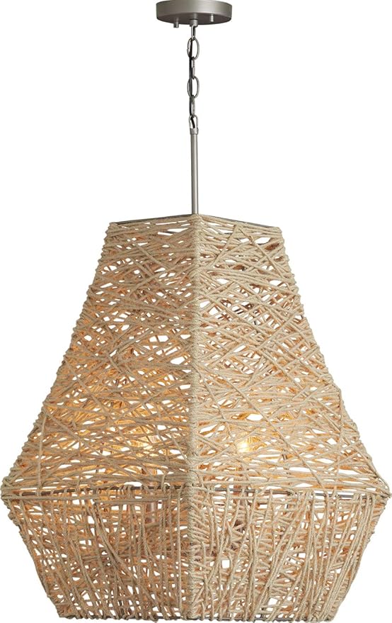 Capital Lighting 335241NY Finley Hand-Woven Natural Jute Pendant, 4-Light 240 Total Watts, 27" H x 19" W, Natural Jute/Grey