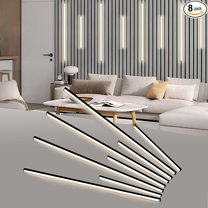 Besseto LED Wall Panel Lights Black,Wood Slat Wall Panel Strip Light,3000K Touchable Switch Dimmable LED Recessed Lighting for Living Room Bedroom Bathroom Stairs (Black-8PCS)