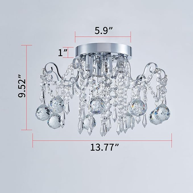 Rain Drop Crystal Small Crystal Chandelier Ceiling Light 3-Light Fixture Modern Chrome Iron Material Suitable for Bedrooms, Hallways, Walk-in Closets, Entryways, Stairwells (Chrome)