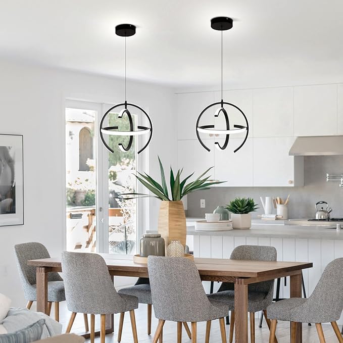 Black Modern LED Chandeliers, Dimmable Globe Pendant Lights Fixture, 13" Metal Adjustable Hanging Lamps are Suitable for Kitchen lsland, Dining Room Bedroom Foyer Hallway Stairway