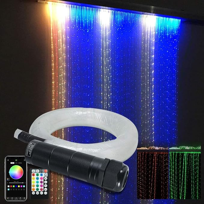 AKEPO 6W RGBW Fiber Optic Curtain Lights Kit, Waterfall Curtain Light for Home Decoration with Flash Point Fiber Optical Cables 200 Strands 0.03in/0.75mm 6.5ft/2m