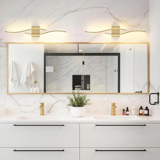 KARTOOSH 2 Pack Bathroom Vanity Lights Fixtures Over Mirror Hardwired Gold Light Fixture Wall Lights 3CCT Dimmable LED Bathroom Light Fixtures 31.5 Inch Modern Wall Sconce Picture Lights for Wall
