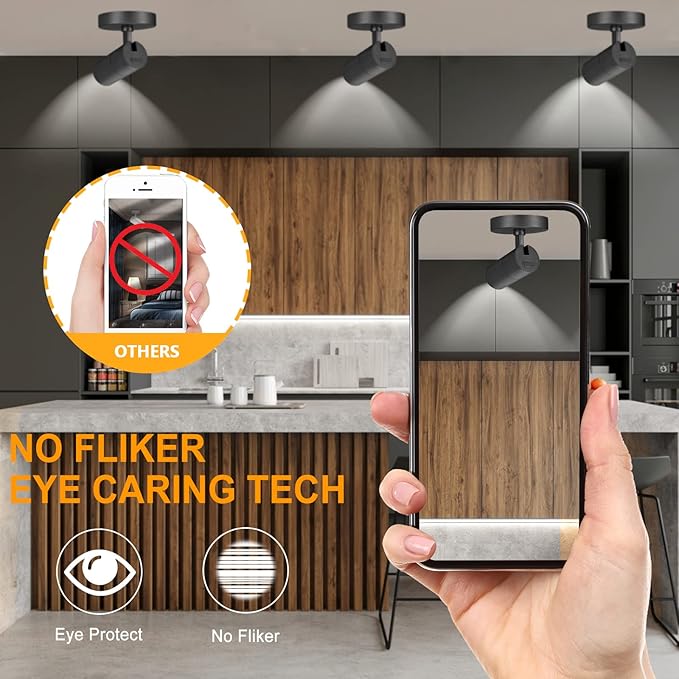 VANoopee 3-Color Dimmable LED Ceiling Spotlight Flush Mount Adjustable Spotlight Directional Spot Lights Indoor Bright Accent Fixture for Living Room Bedroom - CRI90 36° Flicker Free 10W 1000lm Black