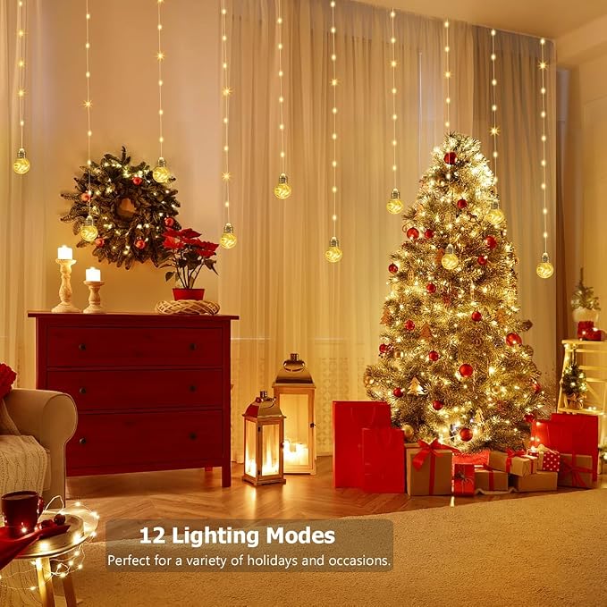 Wishing Ball Curtain Lights Battery Operated, 10ft x 3.3ft Warm White & Multicolor Fairy String Lights Curtain, Timer & IR Remote for Bedroom Backdrop Indoor Outdoor Christmas Party Decor