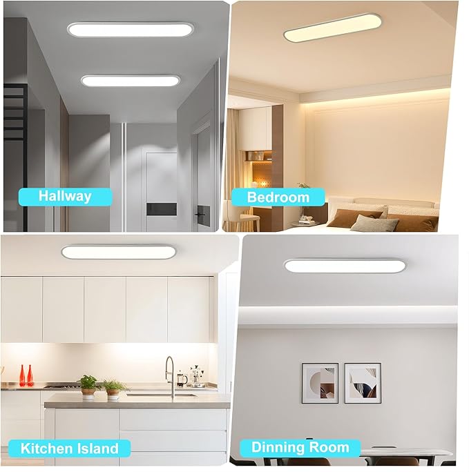 Ganeed 27.6 Inch LED Ceiling Light, High Brightness Linear Ceiling Lamps, 36W Dimmable Modern Ultra Thin Low Profile Light Fixture for Bedroom Kitchen Study Room Hallway, White