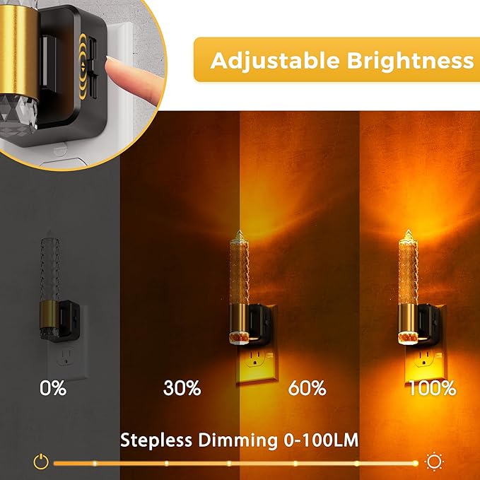 L LOHAS LED Night Light, Flameless Candle Night Light Plug into Wall, 0-100 LM Dimmable Nightlight, Plug in Amber Night Light with Dusk to Dawn Sensor, for Bathroom Bedroom Hallway, 1 Pack