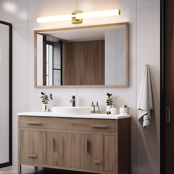 AIJIASI Bathroom Light Fixtures - 39 Inch Gold Bathroom Lights Over Mirror LED Vanity Light with Acrylic Shade, 36W Modern Vanity Lighting Fixtures for Mirror Living Room Gallery 3000K