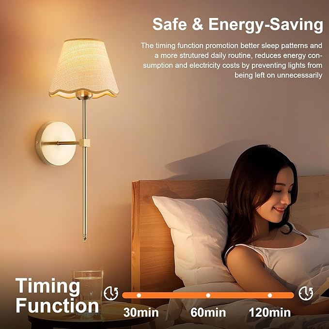 ADISUN Battery Operated Wall Sconce Set of 2, Gold Wall Lamps Rechargeable Bulbs for Living Room, Rattan Shade Wireless Wall Lights for Bedroom Living Room Hallway Kitchen(2 Bulbs Included)