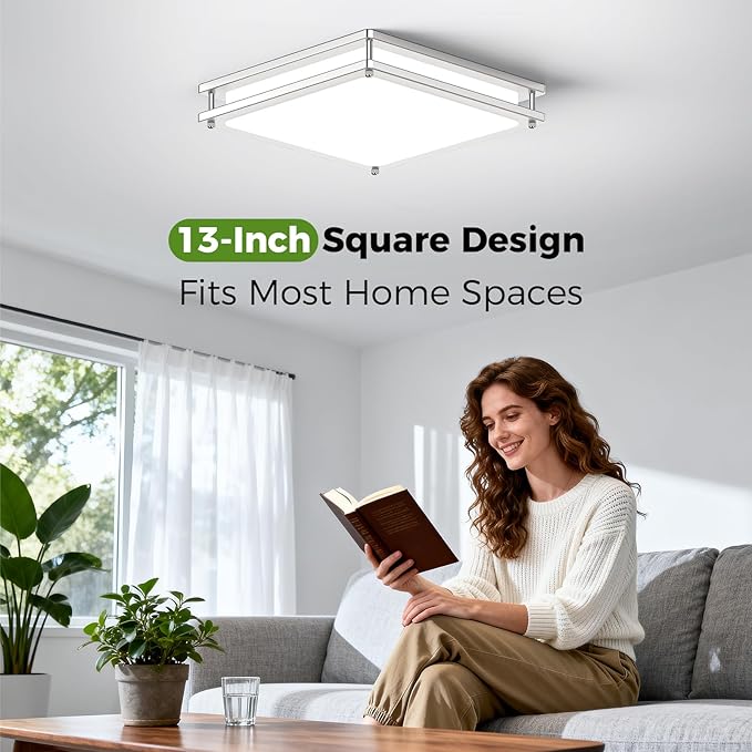 13 Inch Dimmable Square LED Ceiling Lights, 2-Pack 36W Brushed Nickel Flush Mount Light Fixtures, 3200LM Super Bright 2700K-6500K Adjustable Modern Ceiling Lamps for Bedroom Kitchen Bathroom Hallway